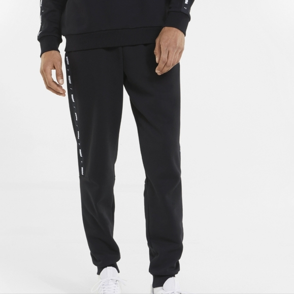 PUMA Classic Black white joggers sweatpants essential tape fleece pants Large - Picture 1 of 8